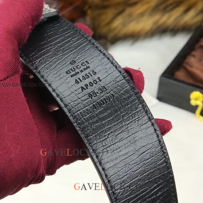 Gucci Leather Belt Grey Monogram Double G Gold Buckle